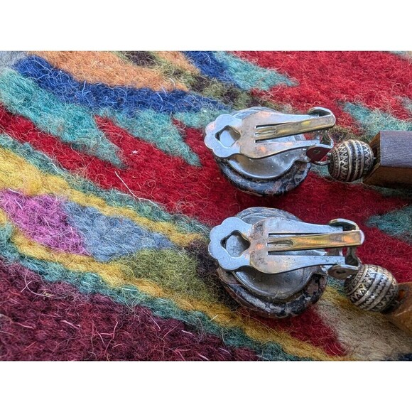 Vintage Leopard Skin Jasper Stone Clip On Earrings - Picture 8 of 10